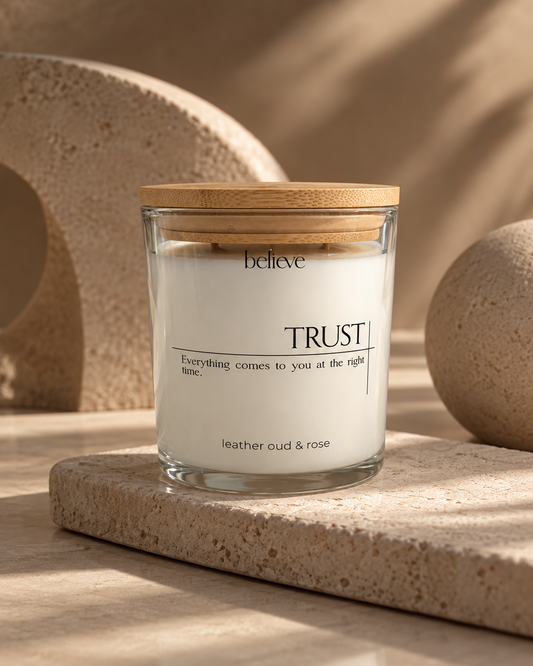 TRUST Candle | Leather Oud & Rose Scented Candle