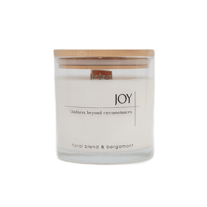 JOY candle with wooden lid closed