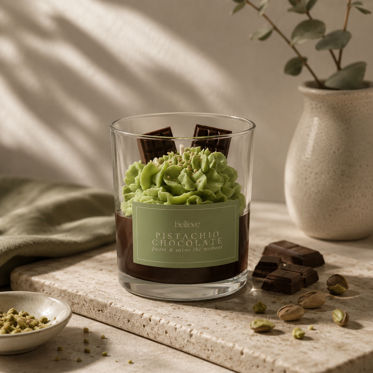 Pistachio Chocolate Dessert Candle