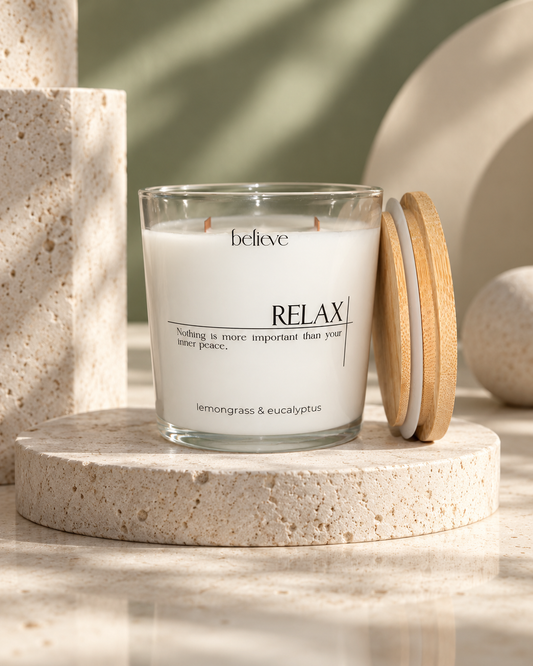 RELAX Candle | Eucalyptus & Lemongrass Scented Candle