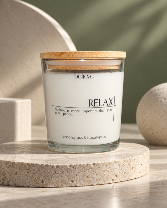 RELAX Candle | Eucalyptus & Lemongrass Scented Candle