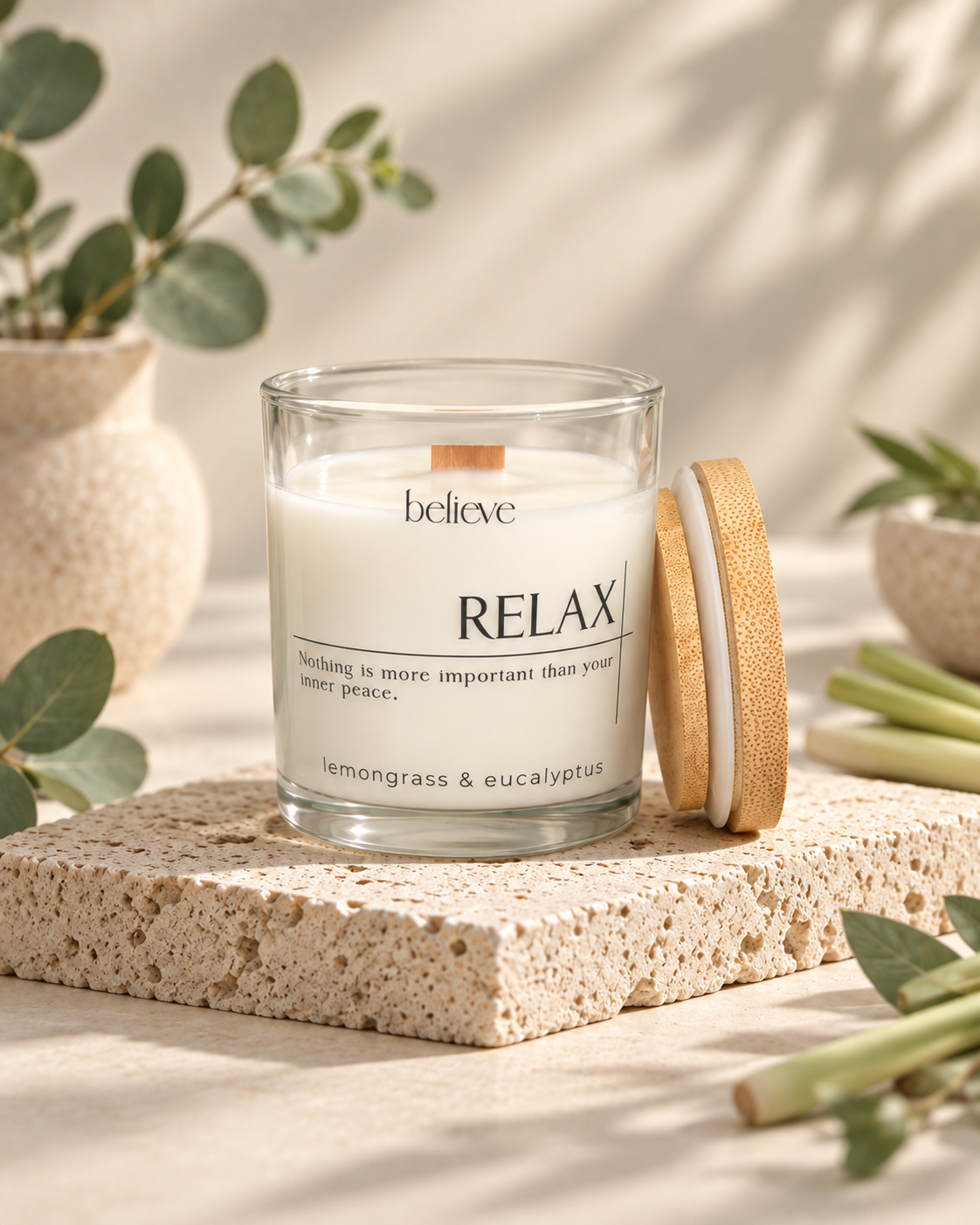 RELAX Candle | Eucalyptus & Lemongrass Scented Candle