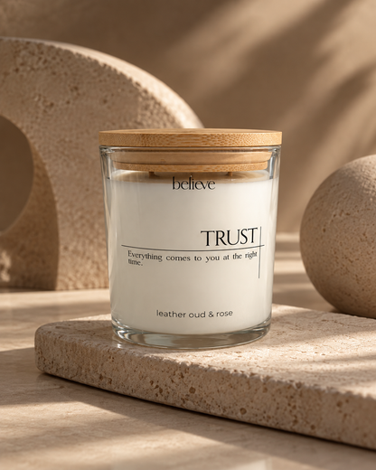 TRUST Candle | Leather Oud & Rose Scented Candle