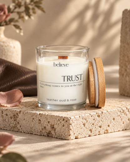 TRUST Candle | Leather Oud & Rose Scented Candle