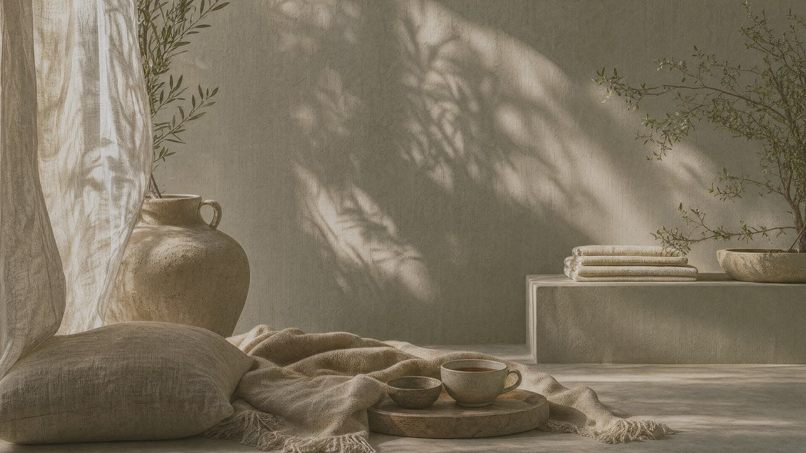 A quiet sunlit room with tea and soft linen — BELIEVE Get Well Soon ritual