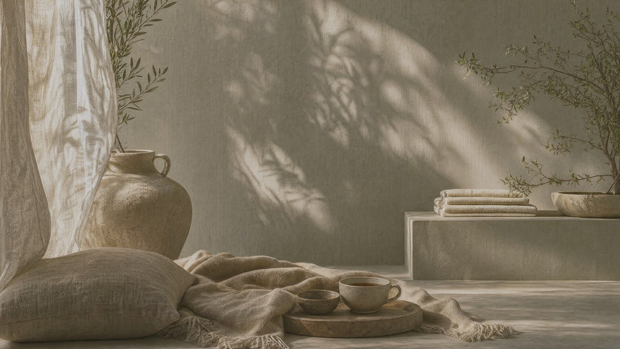 A quiet sunlit room with tea and soft linen — BELIEVE Get Well Soon ritual