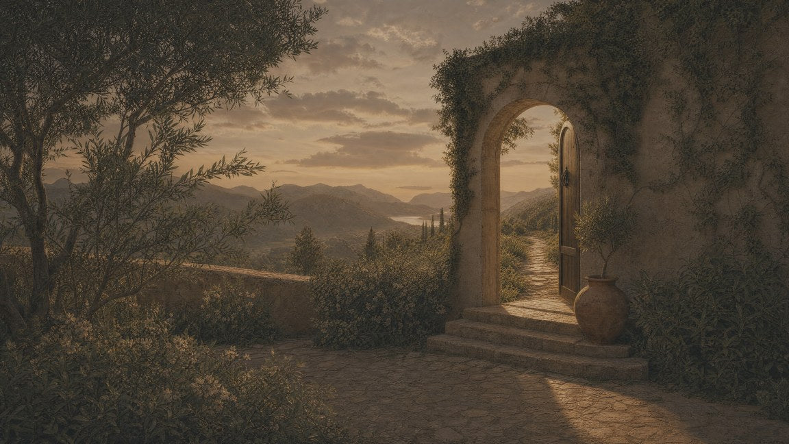 An open stone archway looking out to a valley — BELIEVE New Beginnings ritual